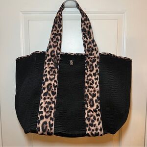 Victoria's Secret Black and Leopard Print Mesh Tote Bag